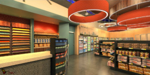 Buckhead Convenience Store Interior Cashier and Reach In Freezer Rendering